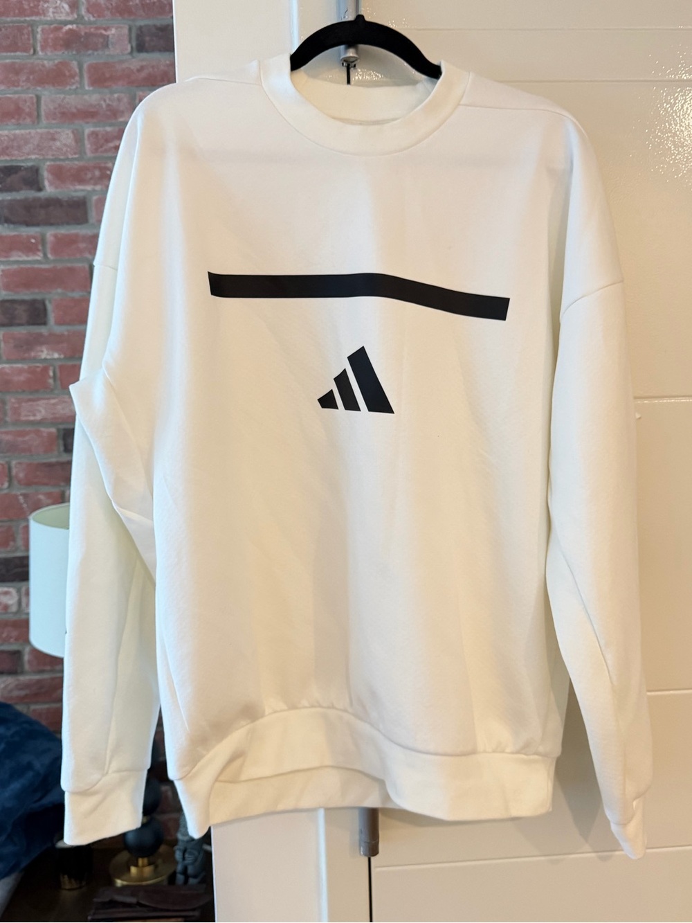 adidas White Crewneck Sweatshirt with Minimal Black Logo - Men’s Size M